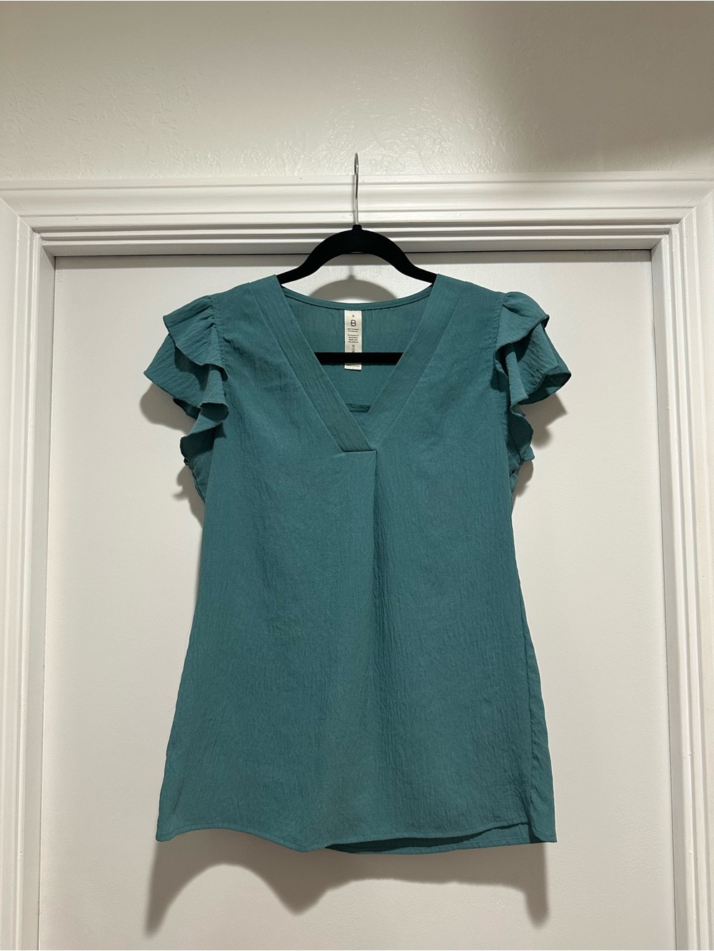 Teal V-Neck Ruffle Sleeve Women's Top